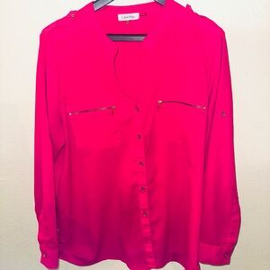 Calvin Klein Women's Fuchsia Button Down Shirt